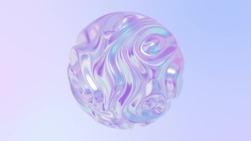 Animierter holographischer synthetischer flüssiger gekrümmter Ball auf dunklem Hintergrund. Abstrakter hypnotischer 3D-Regenbogen
