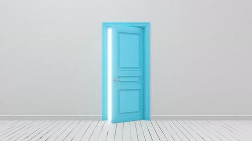 Blue door in a bright room