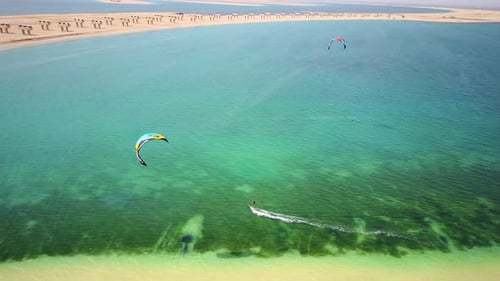 Aerial view Kite Surfing