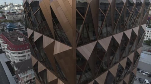 Top View of Stylish Office Building Stock Footage Beautiful High Windows of Office Building on