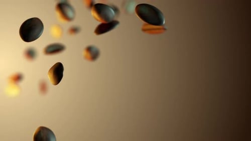 Coffee Beans Floating in Mid Air Close Up