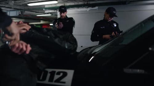 Police Arresting a Suspect in Parking Garage