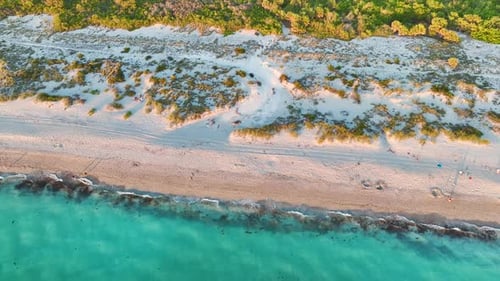 Aerial View of Blind Pass Beach on Manasota Key USA Many People Enjoying Vacation Time Swimming in