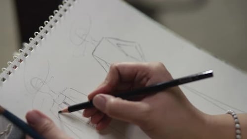 Fashion Designer Sketching Dress on Paper