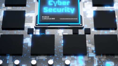 Cyber Security Concept: Animated CPU Processor with Glowing Data