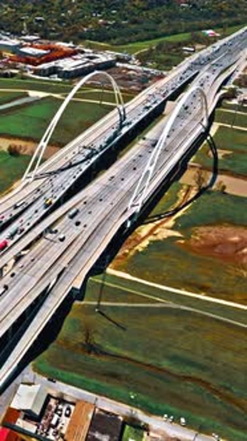 View of Dallas traffic and modern architecture from above