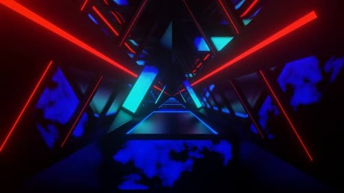 Blauer und roter leuchtender Bildschirm, dreieckiger Tunnelhintergrund, Vj Loop in HD
