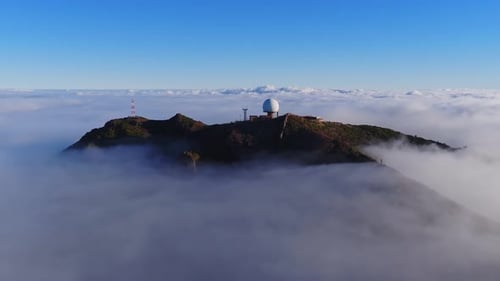 Aerial Summit with Radar Dome on Madeira Near Pico Do Arieiro