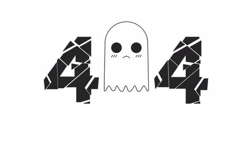 Kawaii Ghost Floating Shattering Ice Black and White Error 404 Animation