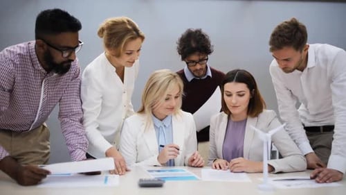 Green Renewable Energy, Teamwork, Corporate and People Concept - Business Team With