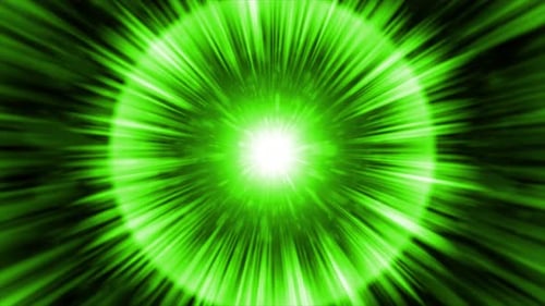 Boucle d'énergie verte vibrante avec des faisceaux lumineux lumineux rayonnant vers l'extérieur.