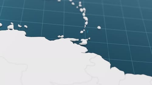 Blue Trinidad And Tobago 3d Map with Pointer Pin Surrounded with Other Countries in White Political