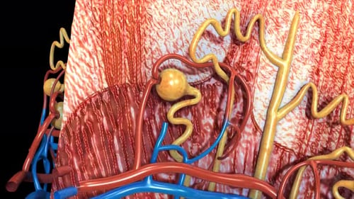 Microscopic view of renal corpuscle and kidney nephron