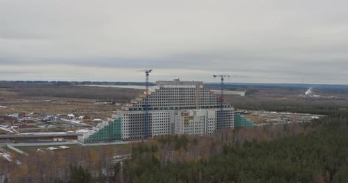 Modern Triangleshaped Building in Process of Construction
