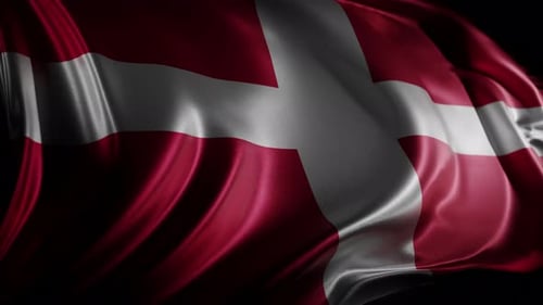 Realistic Denmark National Flag Waving in Seamless Loop