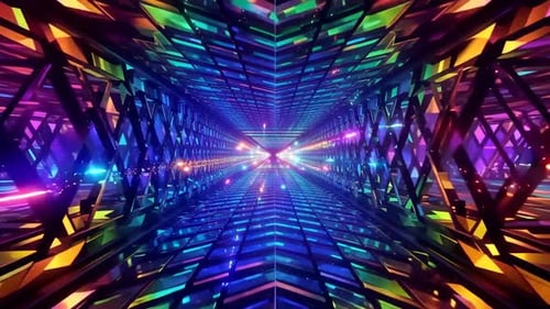 Neon Cyberpunk 3D Tunnel Loop with Multi Color Geometric Sha