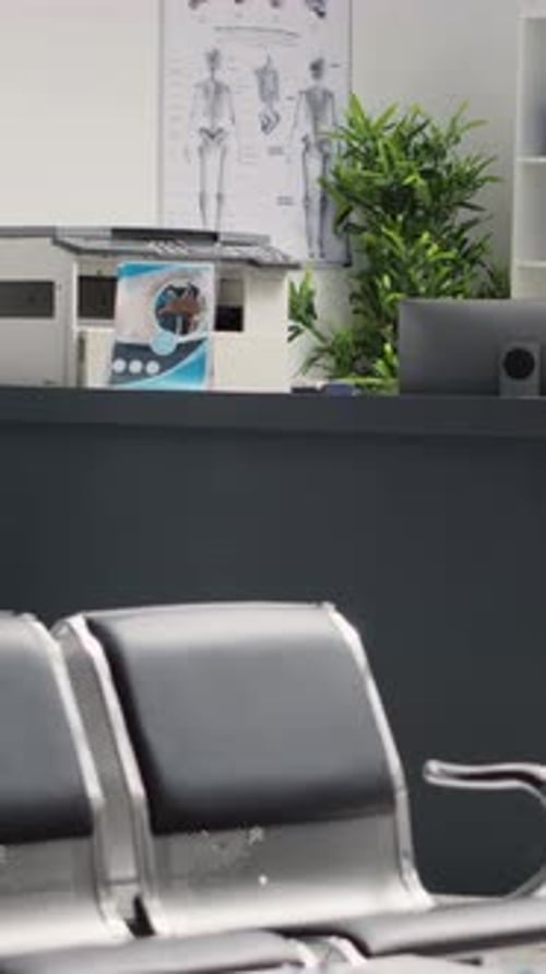 Vertical Video Hospital Reception Counter in Hallway