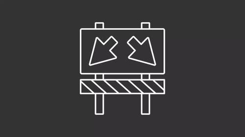 Animated Line Icon of Road Sign with Merging Arrows