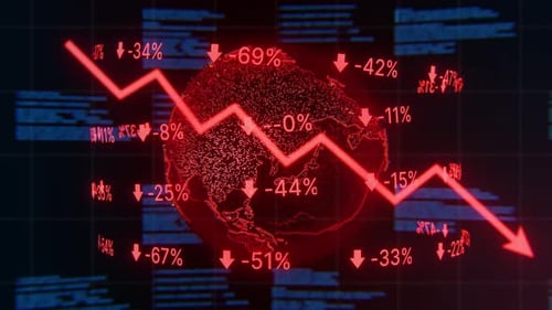 Falling line graph global economic recession. Suitable for finance reports, articles, presentations.