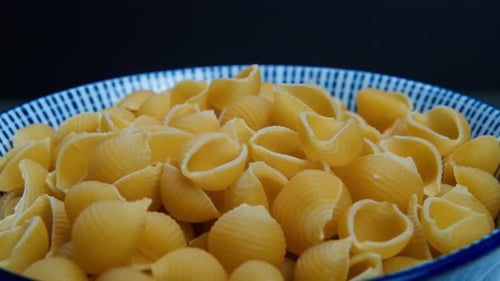 Shell Pasta in a Blue and White Bowl