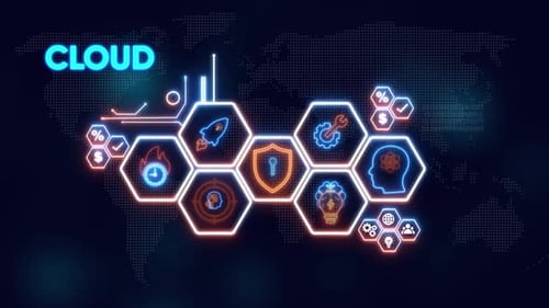 Futuristic Cloud Technology Global Network Infographic Animation