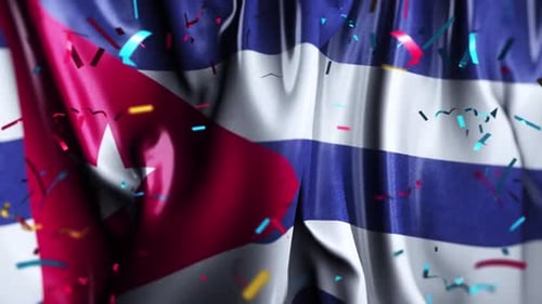 Waving Flag with Confetti Overlay for Celebrations