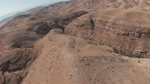 FPV Mar Saba Greek Orthodox Monastery in Israel Judaean Desert, Aerial view