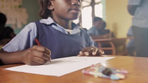 Of African School Children/ Pupils Drawing in Art Class
