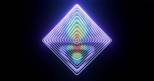 Colorful Neon Light Tunnel with Geometric Squares
