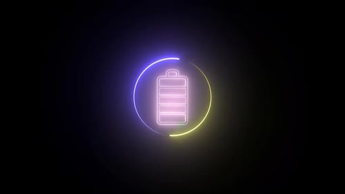 Animated Neon Battery Charging Icon with Circular Progress Bar