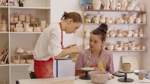 Pottery Class in a Cozy Studio with Instruction and Creation Process