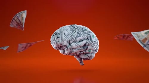 Human Brain With Flying Dollars