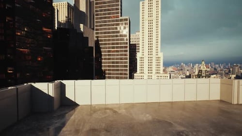 Amplia vista desde la azotea del horizonte urbano con edificios de concreto y vidrio