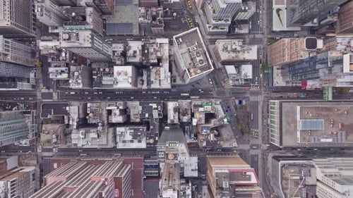 Urban Landscape of Manhattan New York City Showing Streets Buildings Rooftops and Traffic From an