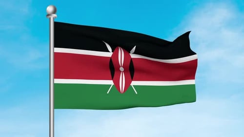Kenyan Flag Waving in Wind with Clear Sky Background Loop