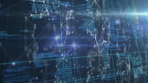 Animation d'un réseau de connexions et de traitement de données sur réseau bleu