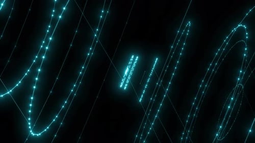 Glowing Neon Blue Particle Moving On Black background, Abstract Glowing Particle Background, Glowing