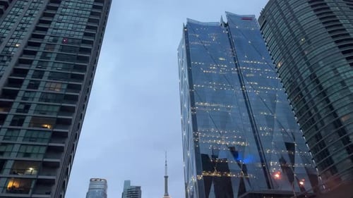 Modern Skyscrapers Of Toronto Night View From Bottom To Top