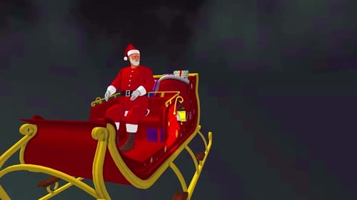 Santa Claus Sleigh Flying with Christmas Gifts Animation