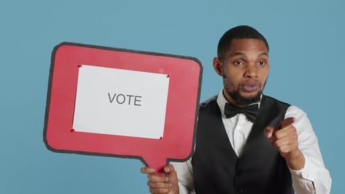 Hotel Concierge Advertising a Vote Message on Speech Bubble Sign