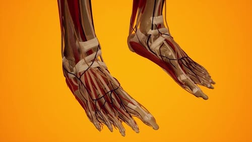 3D Human Foot and Lower Leg Anatomy Showing Bones Muscles Vessels