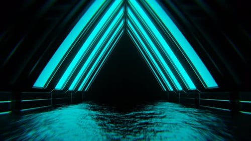 Deep Blue And Cyan Neon Moving Triangular Arch Tunnel Background Vj Loop In 4K