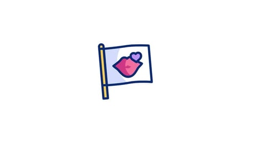 Animated Sketchy Flag with Kiss Mark and Heart