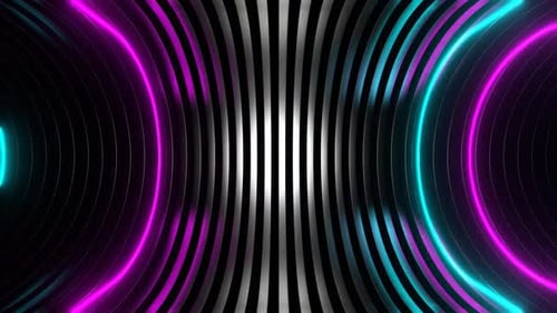 Cyan And Pink Neon Oval Side Tunnel Background Vj Loop In HD