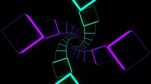 Purple And Turquoise Neon Futuristic Spiral Squares Background Vj Loop In 4K