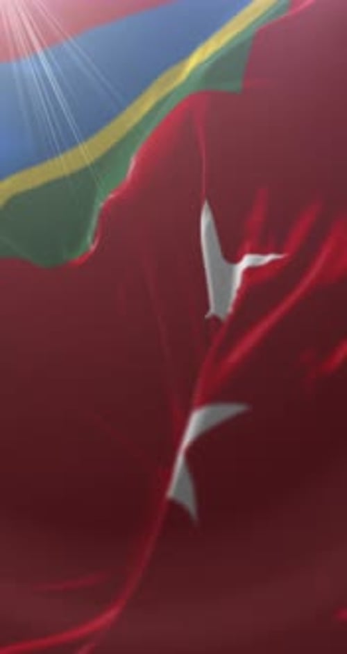 Waving Flags Background with Bright Sun Flares