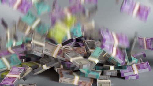 India Money - Rupee Stacked Money Falling - Indian Currency
