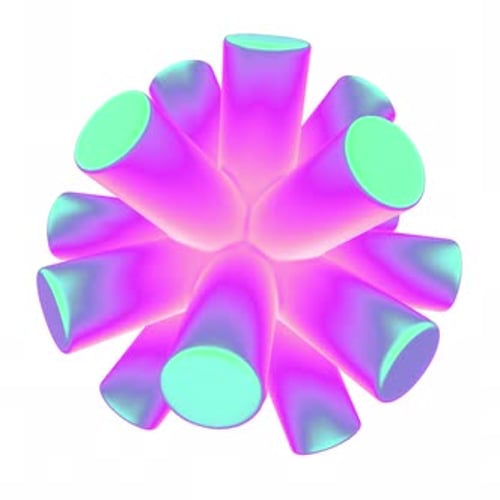 3D-Anordnung von irisierenden Zylindern in Form