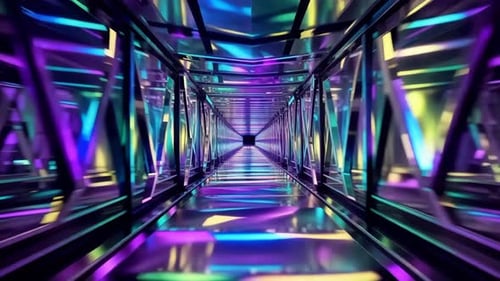 Futuristic Neon Glass Corridor Abstract Tunnel Loop
