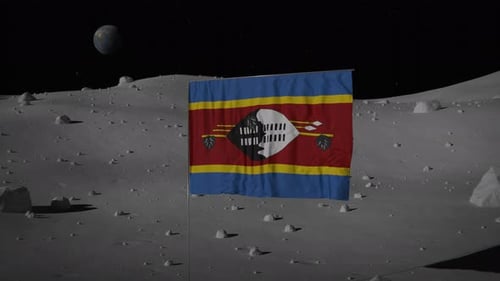 Eswatini Flag Waving on Lunar Surface with Distant Earth View